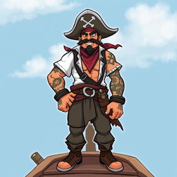 A unique fusion character of a cholo and a pirate, featuring traditional cholo attire with pirate accessories