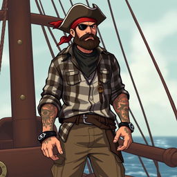 A unique fusion character of a cholo and a pirate, with a stronger emphasis on the cholo aspect