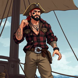 A unique fusion character of a cholo and a pirate, with a stronger emphasis on the cholo aspect