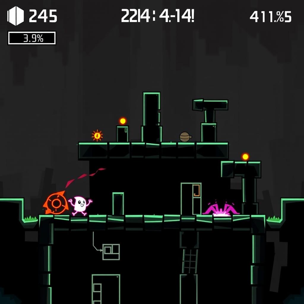 Create an image illustrating the Geometry Dash level 'Slaughterhouse' from the 24% to 41% progress mark