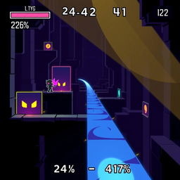 Create an image illustrating the Geometry Dash level 'Slaughterhouse' from the 24% to 41% progress mark