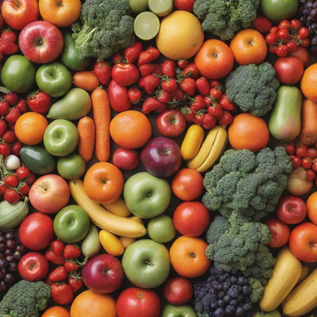 A vibrant and colorful array of fresh fruits and vegetables