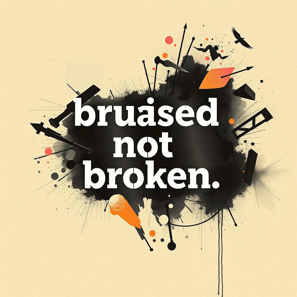 Create an image representing transformational design with the theme 'bruised not broken'