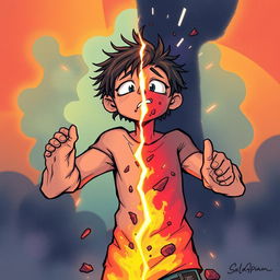 An emotional illustration depicting a character undergoing a transformation
