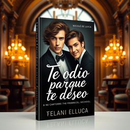 Create a book cover for a gay romance novel titled 'Te odio porque te deseo