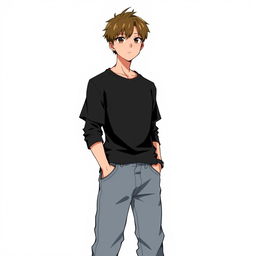 An anime-style illustration of a man wearing a black shirt and baggy jeans