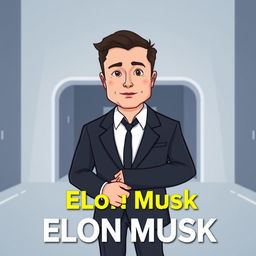 Create a cartoon-style thumbnail for a video featuring Elon Musk wearing a suit