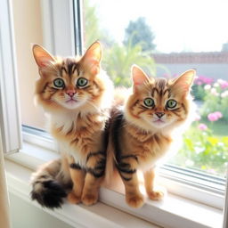 A cute and fluffy cat sitting on a windowsill, basking in the sunlight