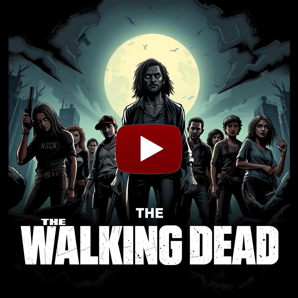 Create a thumbnail for a YouTube video about The Walking Dead, designed in the style of a comic book