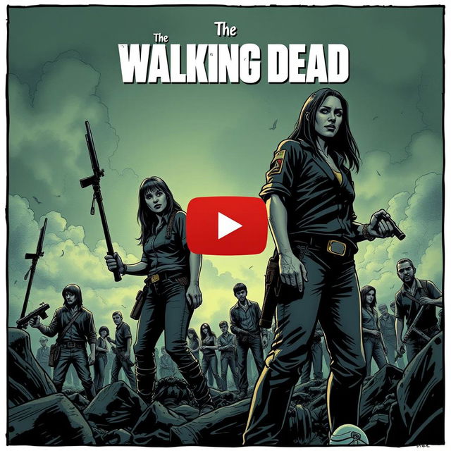 Create a thumbnail for a YouTube video about The Walking Dead, designed in the style of a comic book