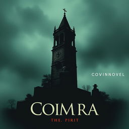 Create a book cover for a crime novel set in Coimbra, featuring the iconic university tower