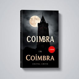 Create a book cover for a crime novel set in Coimbra, featuring the iconic university tower