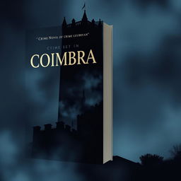 Create a book cover for a crime novel set in Coimbra, featuring the iconic university tower