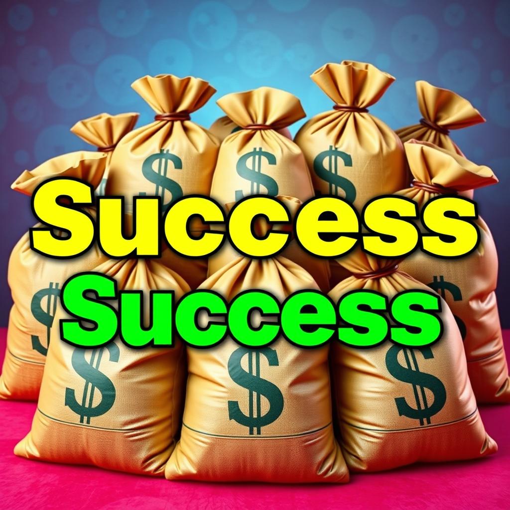 Create a YouTube thumbnail featuring several large bags of money with dollar signs on them