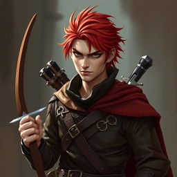 Create an image of a rogue character with red hair, wearing leather clothing