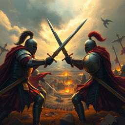 Create an image depicting an epic battle scene