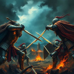 Create an image depicting an epic battle scene