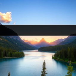 A beautiful landscape featuring a serene lake surrounded by lush green forests and majestic mountains in the background