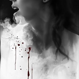 A black and white image with blood effects