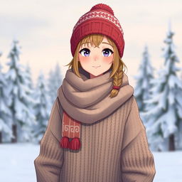 A character named Henra dressed in warm, cozy clothing suitable for cold weather