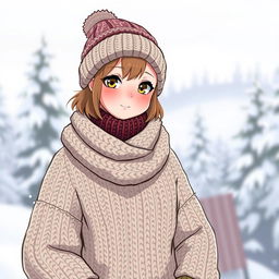 A character named Henra dressed in warm, cozy clothing suitable for cold weather