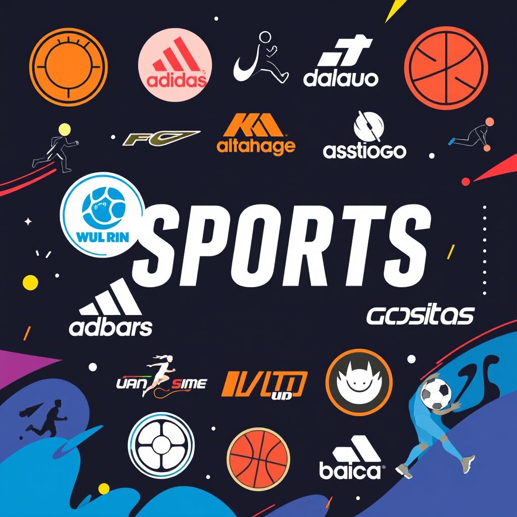 Create a vibrant and dynamic cover image featuring various sports brands