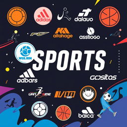 Create a vibrant and dynamic cover image featuring various sports brands