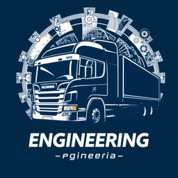 A t-shirt design featuring a silhouette of a Scania truck, with a focus on the engineering division