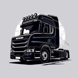 A t-shirt design featuring a silhouette of a Scania truck, with a focus on the engineering division