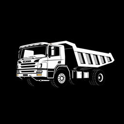 A t-shirt design featuring a silhouette of a Scania PT410X dump truck