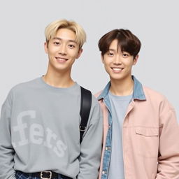 Create a realistic image of BTS members Jimin and Jungkook standing together