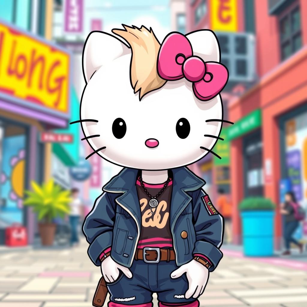 A teenage version of Hello Kitty, dressed in trendy and stylish clothes, with a modern hairstyle and accessories