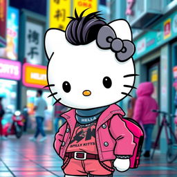 A teenage version of Hello Kitty, dressed in trendy and stylish clothes, with a modern hairstyle and accessories