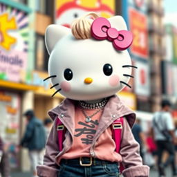 A teenage version of Hello Kitty, dressed in trendy and stylish clothes, with a modern hairstyle and accessories