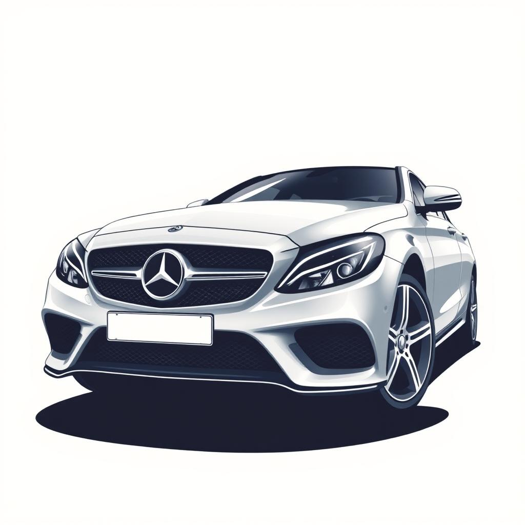 A T-shirt design featuring a sleek and stylish Mercedez Benz C180 car