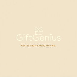 A logo with an illustration for the company 'GiftGenius' including the company name, in light beige color, in a minimalist, outline style