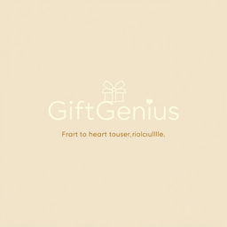 A logo with an illustration for the company 'GiftGenius' including the company name, in light beige color, in a minimalist, outline style