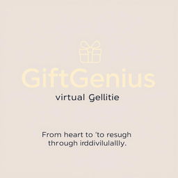 A logo with an illustration for the company 'GiftGenius' including the company name, in light beige color, in a minimalist, outline style