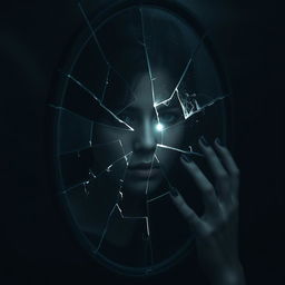 A hauntingly beautiful image of a person with a broken soul, depicted through a fragmented and shattered mirror