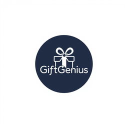 A circular logo with an illustration for the company 'GiftGenius' including the company name, in light color, in a minimalist, outline style