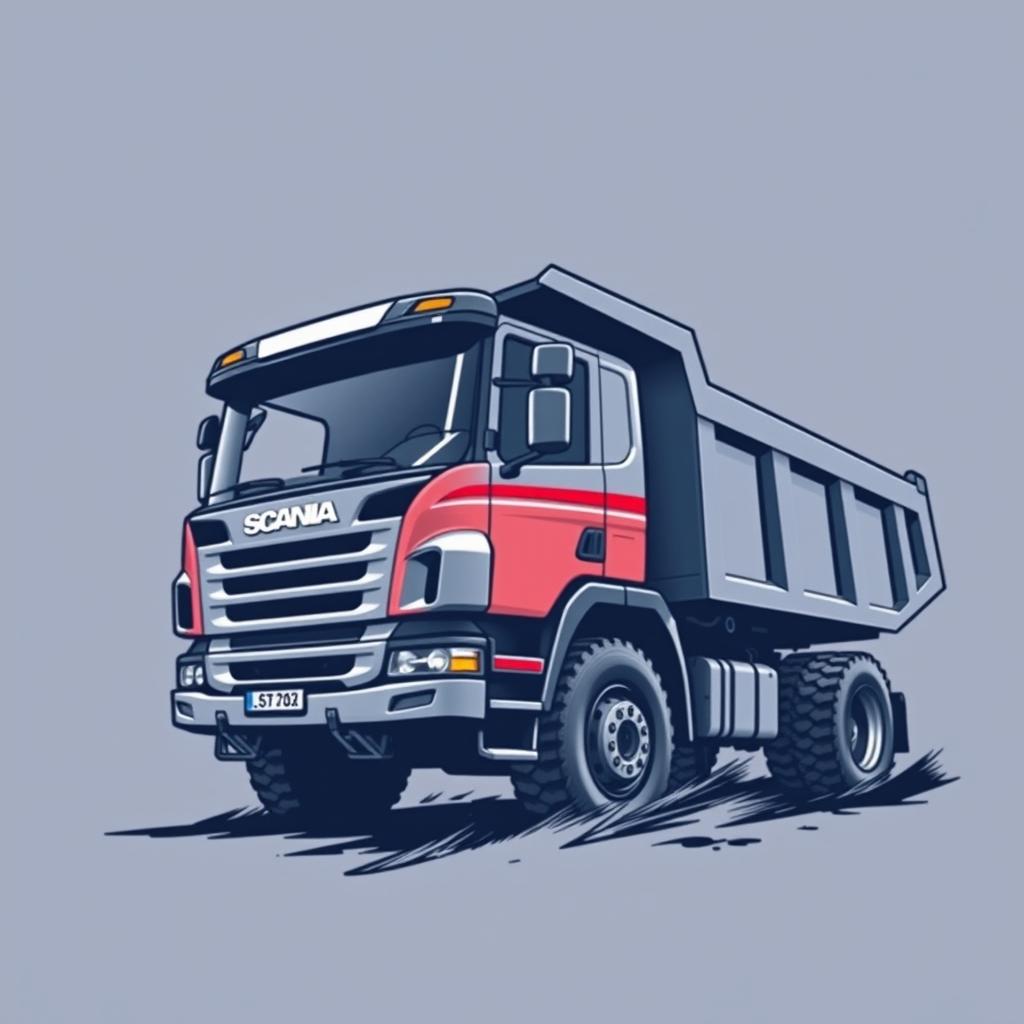 Create a t-shirt design featuring a Scania P410TX dump truck for the technical division