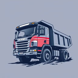 Create a t-shirt design featuring a Scania P410TX dump truck for the technical division