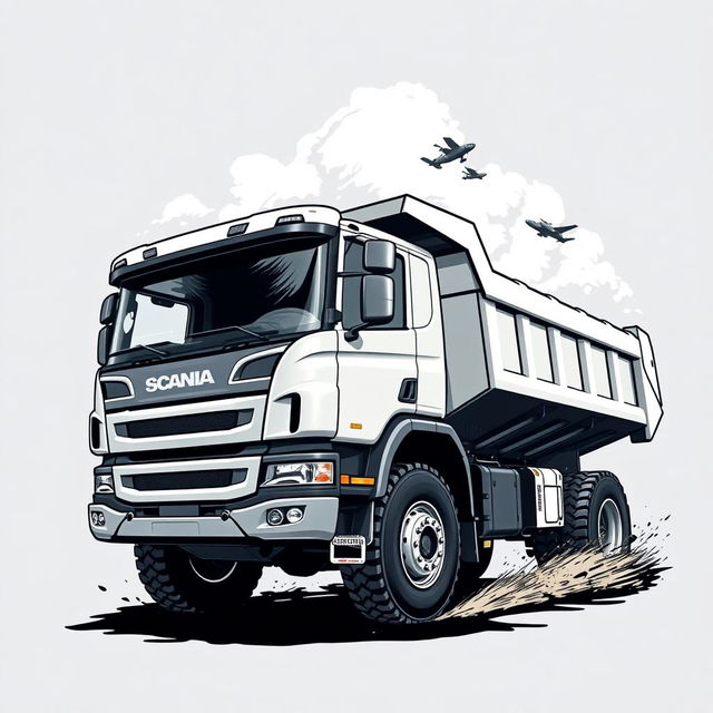 Create a t-shirt design featuring a Scania P410TX dump truck for the technical division