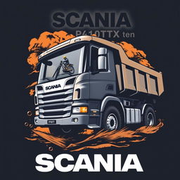 Create a t-shirt design featuring a Scania P410TX dump truck for the technical division