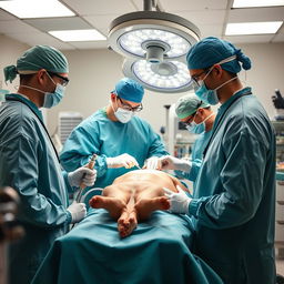 A detailed scene of a biology surgery taking place in a modern medical laboratory