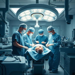 A detailed scene of a biology surgery taking place in a modern medical laboratory