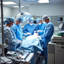 A detailed scene of a biology surgery taking place in a modern medical laboratory