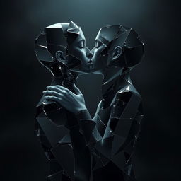 A poignant and emotional image of two broken souls intertwined together in a kiss