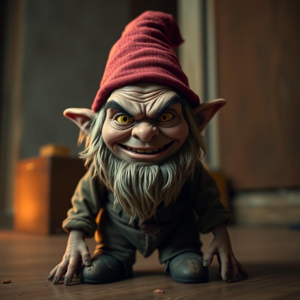 A small, ugly gnome suddenly appeared next to me, startling me greatly