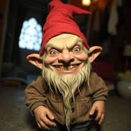 A small, ugly gnome suddenly appeared next to me, startling me greatly